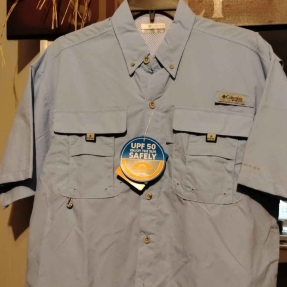 Columbia PFG Bahama II Light Blue Short Sleeve Shirt